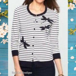 Talbots | Navy and White Striped Fairycore Dragonfly Cardigan Sweater